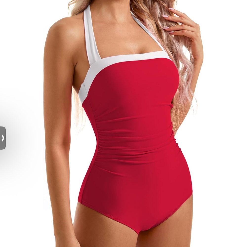 Red Halter Neck One-Piece Swimsuit